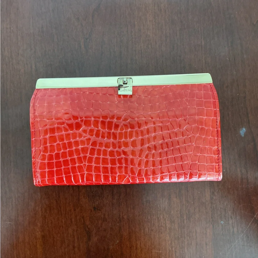 Abas Red Patent Leather Alligator Accordion Wallet